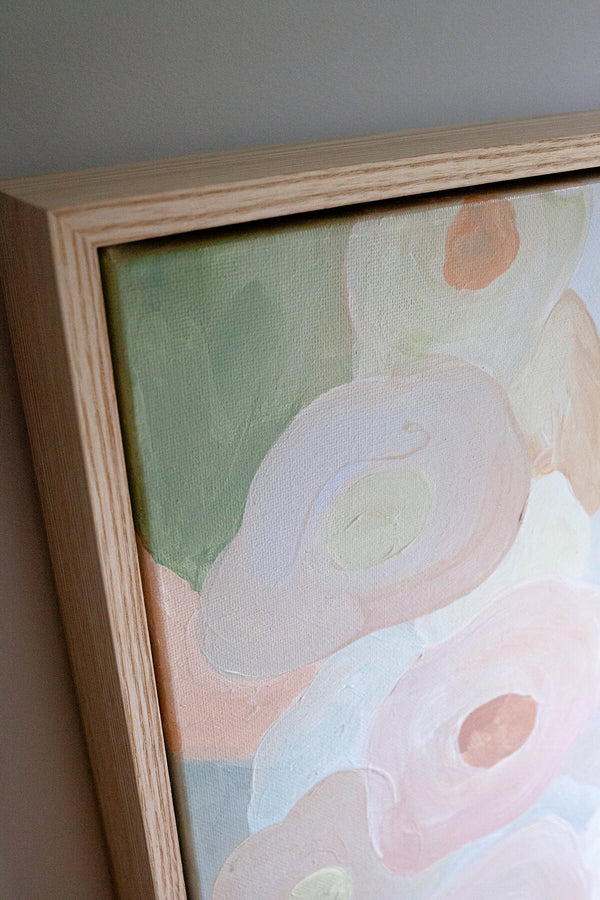 Close up of abstract flowers painted in earthy pastels