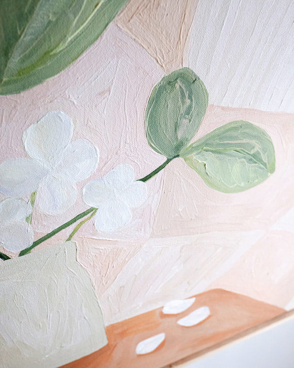 Close up original Australian artwork texture featuring earthy pink and neutral colours